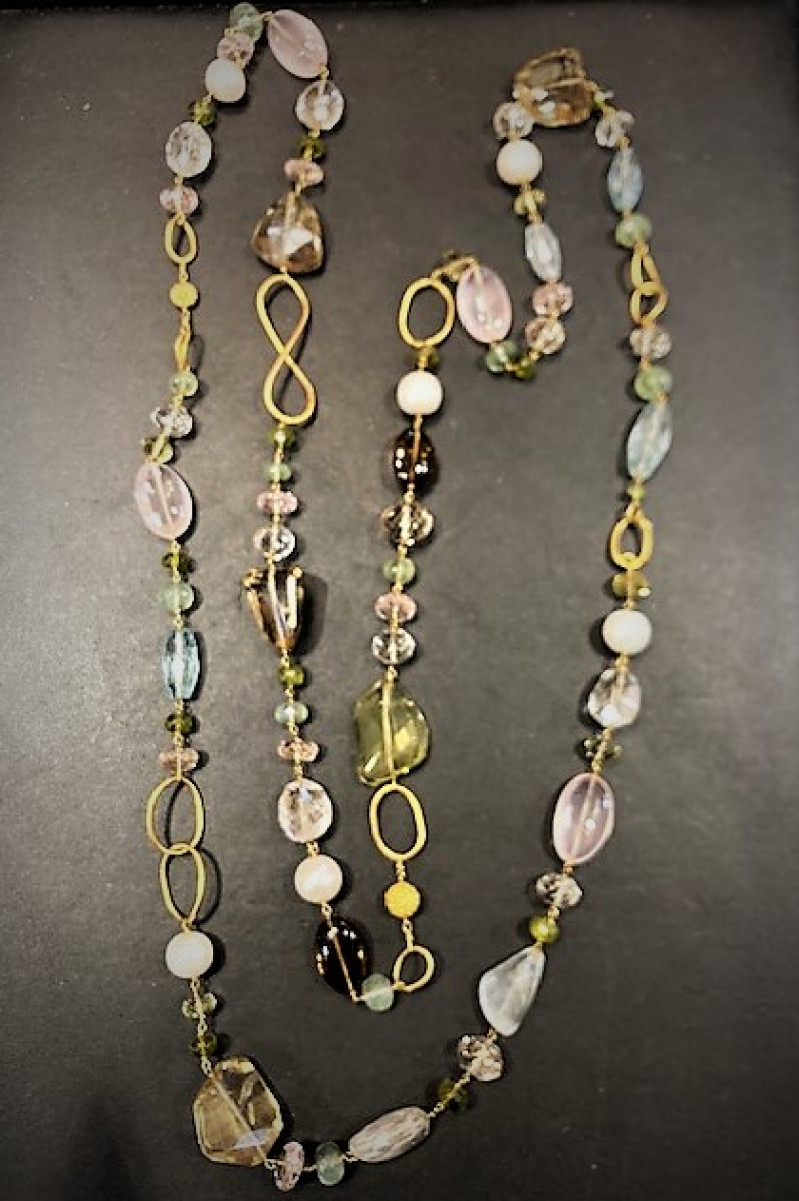 Collana in quarzo rosa, acquamarina, prasiolite. Paola Ferro